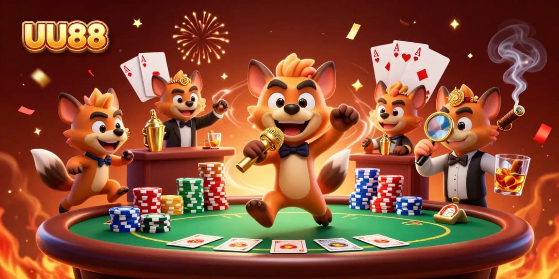 Engage in thrilling games at UU88 with lively characters at a dynamic casino setting.