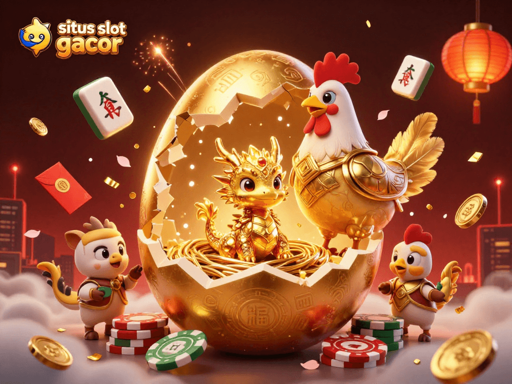 Experience wins at situs slot gacor with vibrant golden dragon and slot-themed elements
