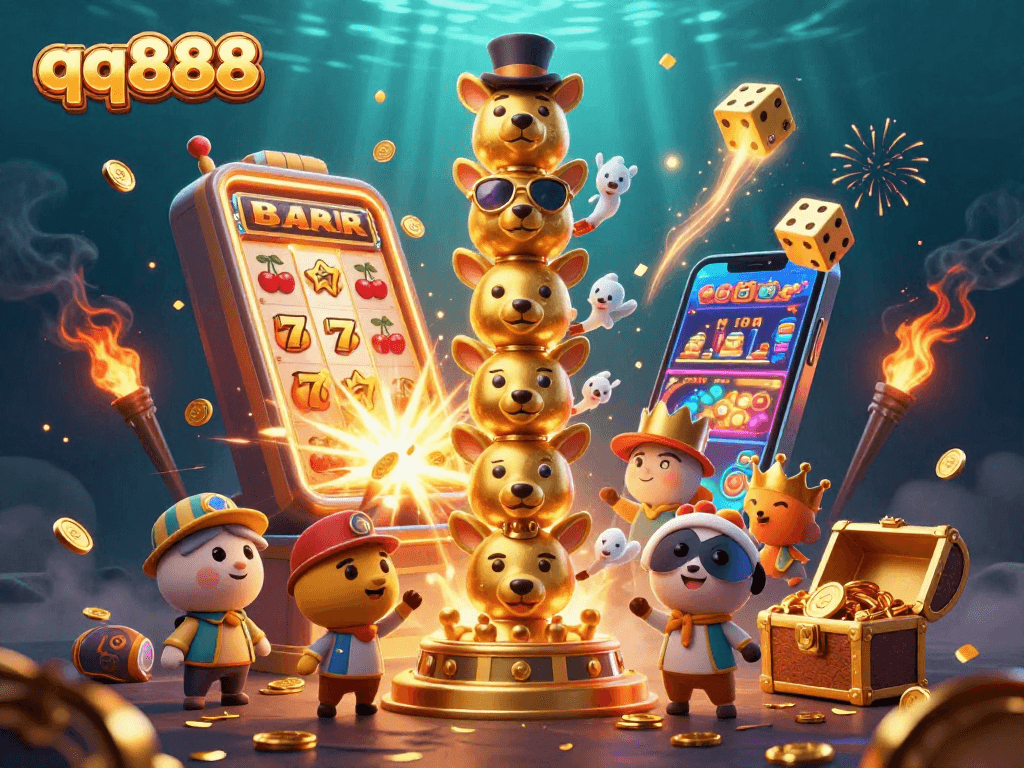 Experience the excitement of qq888 with a vibrant scene of winnings, every detail bursting with casino energy.