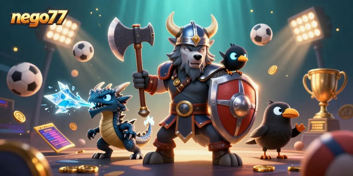 Engage with thrilling sports betting action featuring nego77, vibrant 3D warriors and dynamic elements.