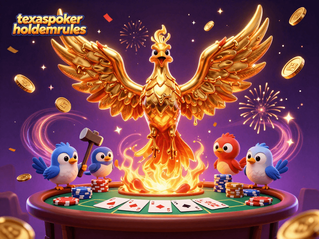 Engage in thrilling poker gameplay with texaspokerholdemrules as a phoenix rises above a vibrant casino.