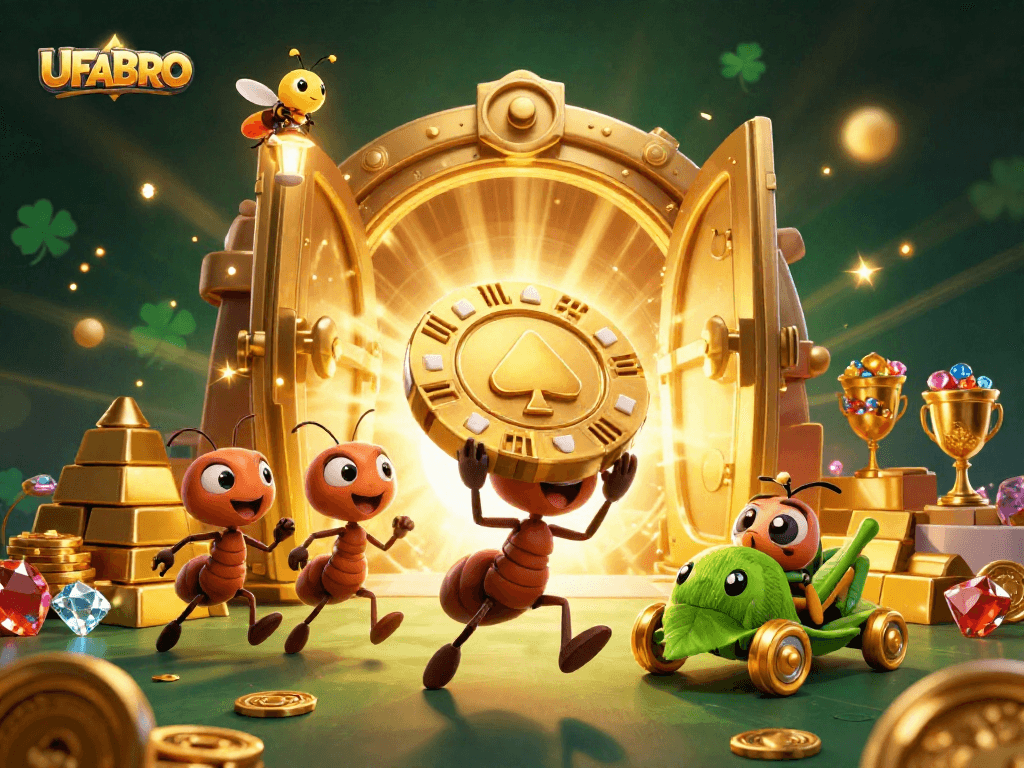 UFABRO unleashes excitement as ants transport a giant poker chip in a thrilling heist scene.