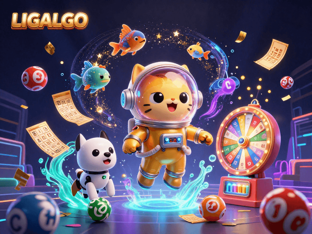Experience excitement with LIGALGO as a space cat dazzles in a vibrant casino universe.