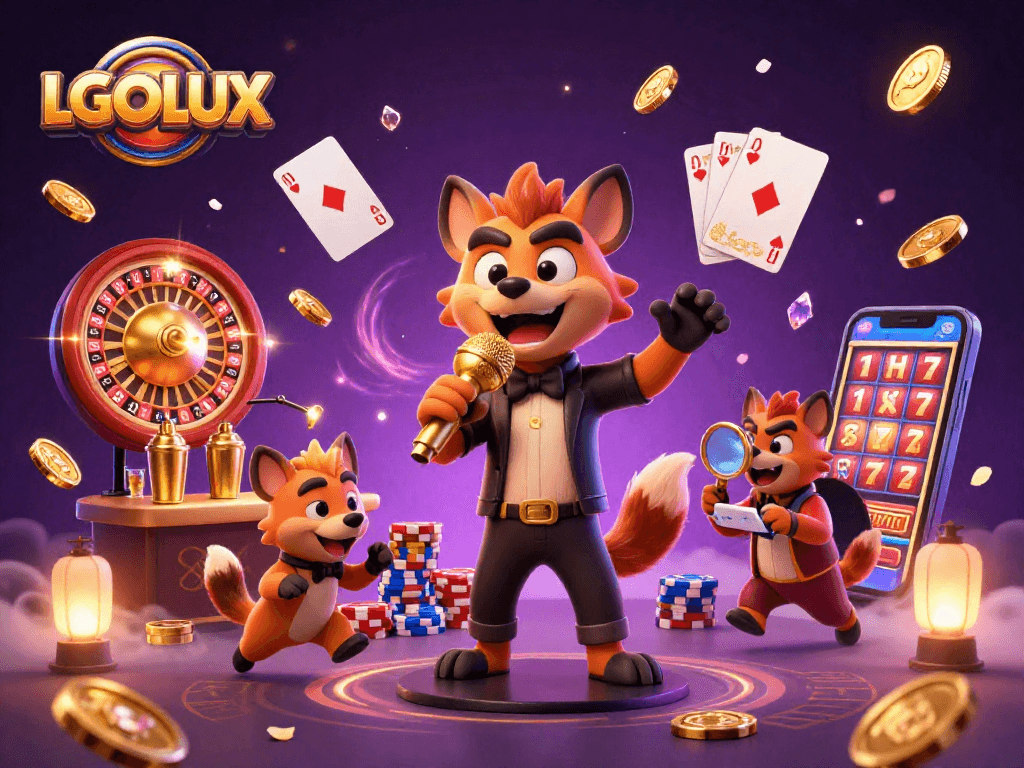 Experience laughter and winning at LGOLUX's vibrant casino scene with hyenas mixing drinks and checking IDs.