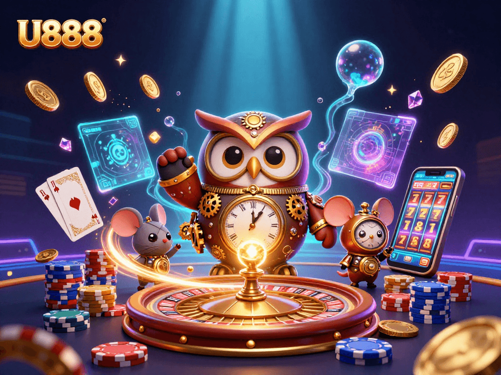 Play thrilling games and win big with U888's exciting casino experience featuring dynamic characters.