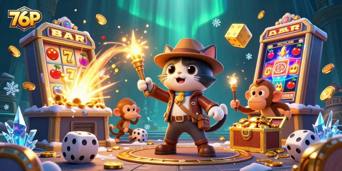 O 76P mostra um gato arqueólogo em uma aventura com um macaco e artefatos de cassino.