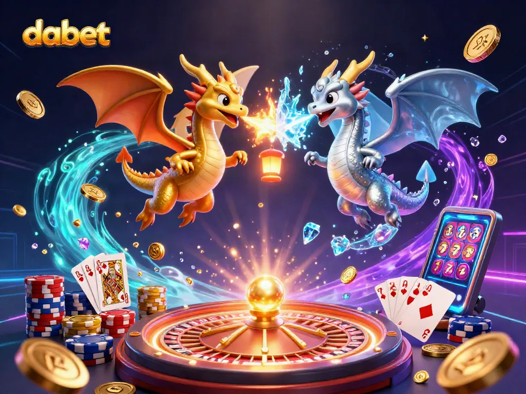 Experience thrilling action with Dabet as golden and silver dragons battle in a casino-themed realm.