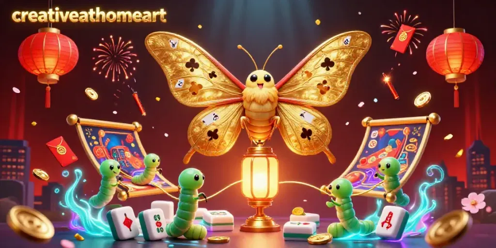 Experience vibrant casino energy with creativeathomeart’s moth character in a lively 3D scene.