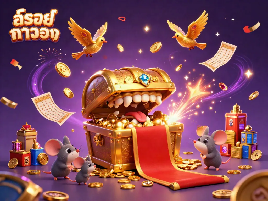 ผลหวยลาวออกที่มีสีสันในภาพ 3D พร้อมสัญลักษณ์หวยและลูกบอลทองคำ