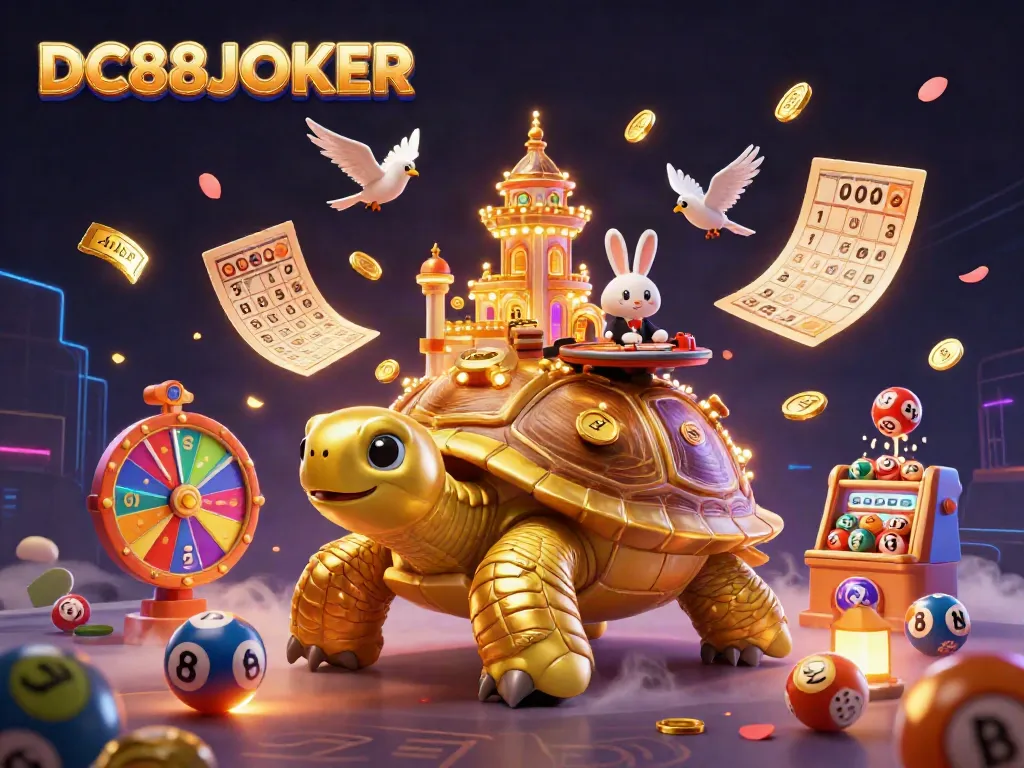 Engage with the DC88JOKER gaming experience featuring a giant tortoise casino and lively elements.