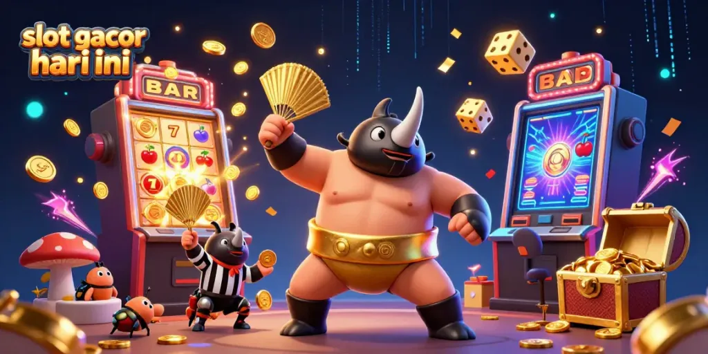Experience thrilling gameplay with slot gacor hari ini showcased through a unique cartoon battle scene with dynamic elements.