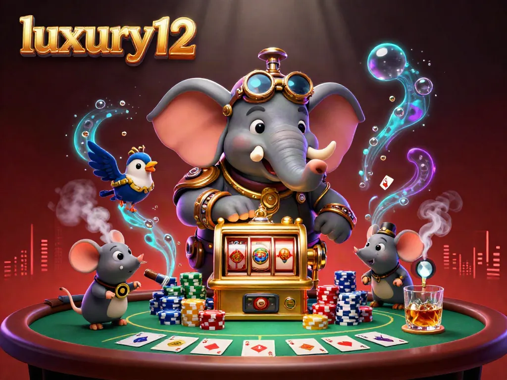 Spin the luxury12 slots with a steampunk elephant engineer in an engaging casino scene.