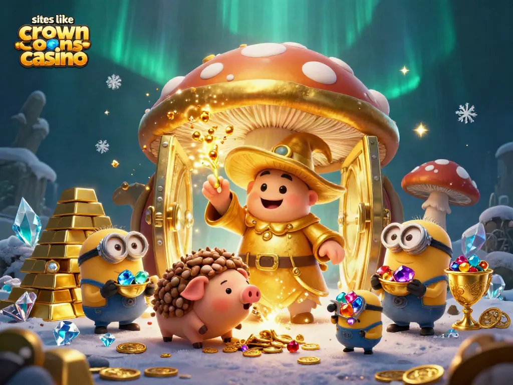 Play exciting games on sites like crown coins casino in an enchanting treasure scene.