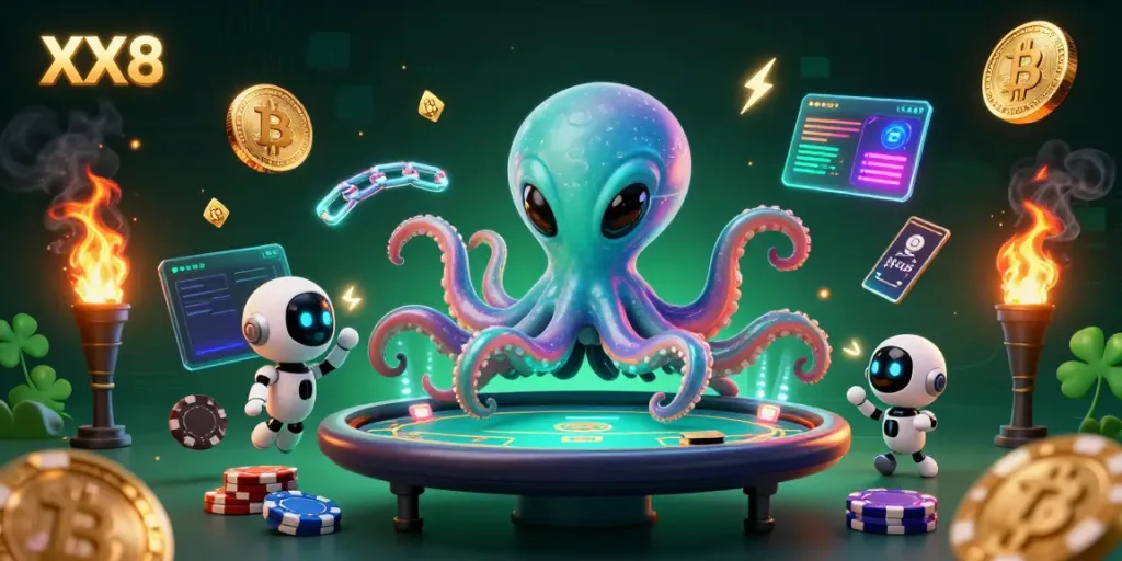 Experience immersive gaming action with XX8 through a vibrant 3D scene showcasing alien elements.