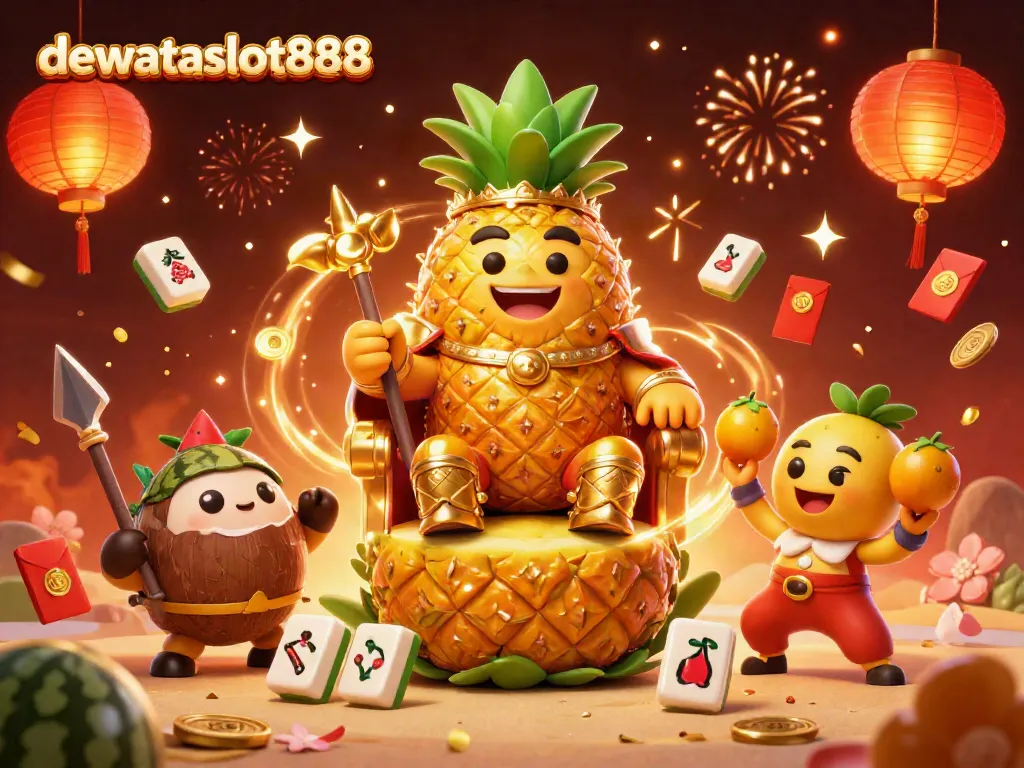Menggambarkan pengalaman bermain kartu di dewataslot888, raja nanas emas dan pengawal berdiri di kasino pantai