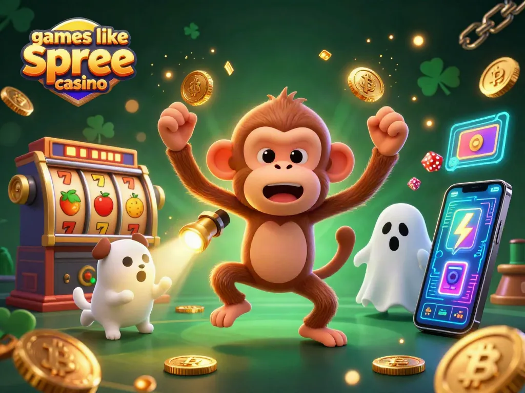 Win with games like spree casino featuring a lively scene of a poltergeist monkey and ghost-hunter puppy.