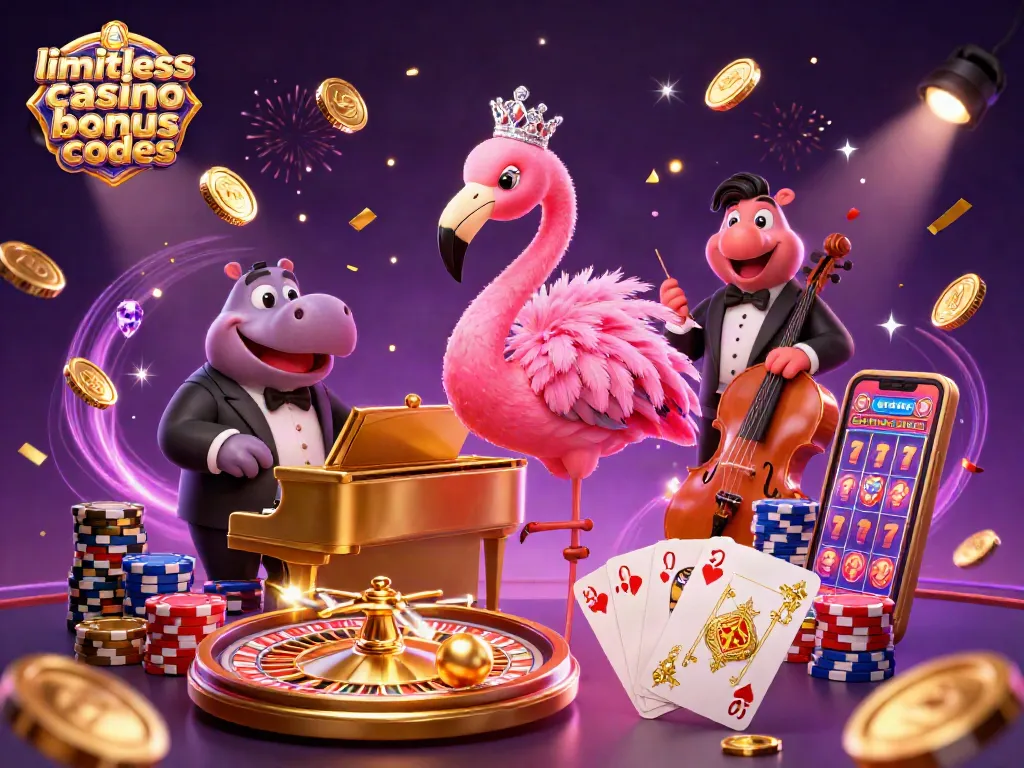 Experience exciting limitless casino bonus codes with lively characters, vibrant game elements, and a rich atmosphere.