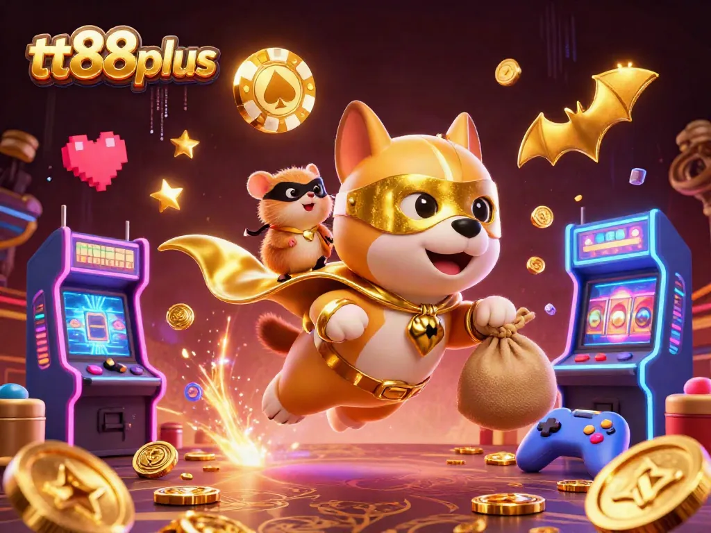 Experience thrilling action at tt88plus with our vibrant casino scene featuring an adventurous superhero dog!