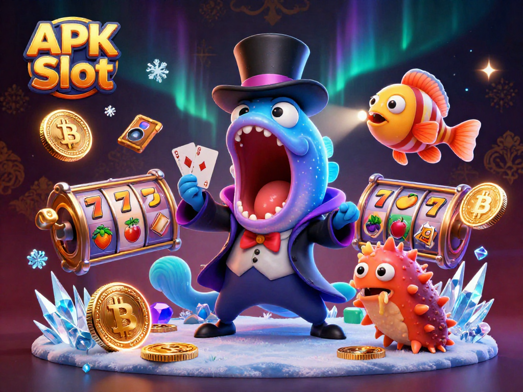 Engage with APK Slot's thrilling world, featuring a bioluminescent eel magician and enchanting gambling elements.