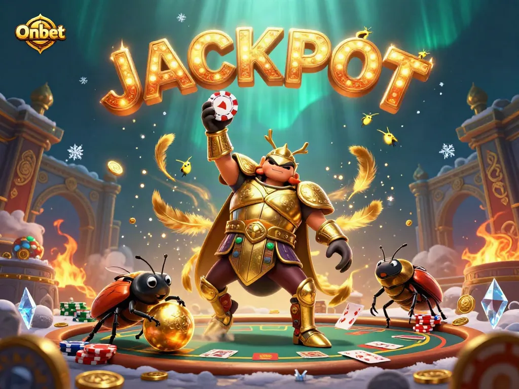 Celebrate big wins with Onbet's vibrant 3D illustration of poker triumph!
