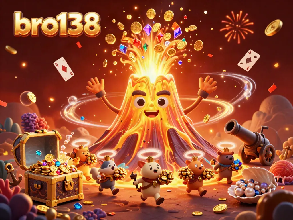Spin and win at bro138 with a vibrant, explosive casino-themed scene showcasing treasure and excitement.