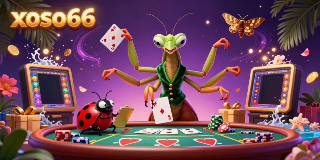xoso66 offers an engaging gambling scene with interactive game elements and vibrant characters for an exciting casino experience.