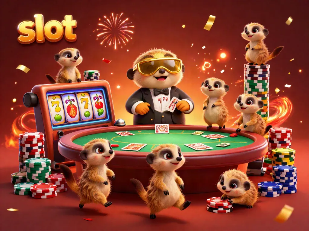Experience the excitement of slot machines in a vibrant meerkat casino scene with dynamic gameplay elements.