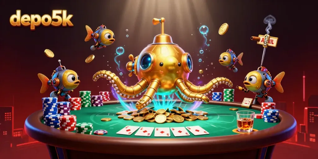 Engage with the exciting gameplay of depo5k in this vibrant casino-themed illustration.