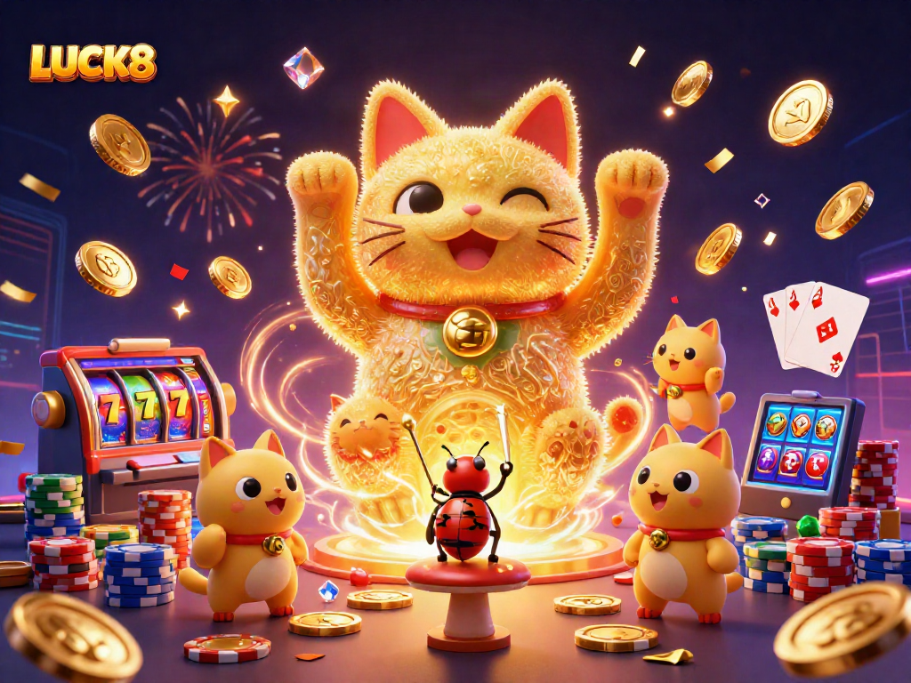 LUCK8 tạo ra cảm giác phấn khích với chú mèo may mắn và nhiều biểu tượng casino sống động.