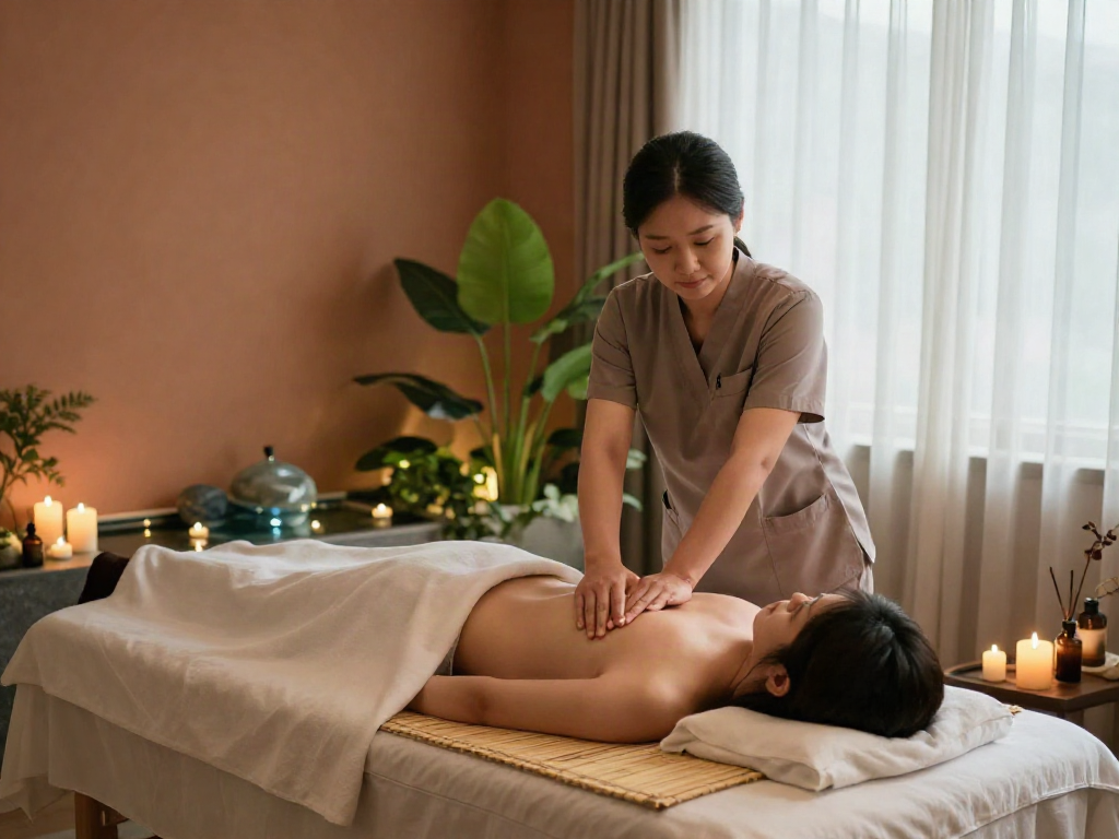 Relaxation during a 성남출장마사지 session in a calm wellness spa.