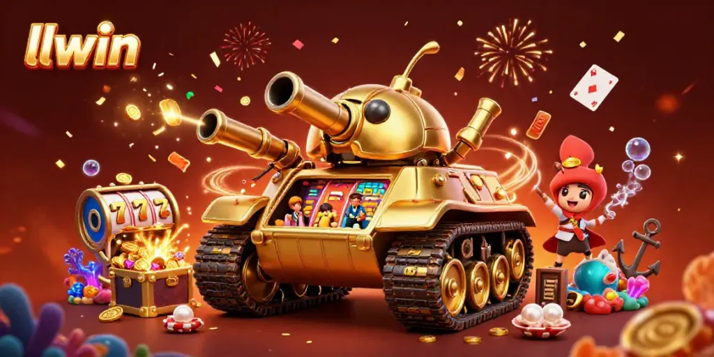 Engage with the llwin mini casino scene inside a golden beetle tank celebrating online gaming.