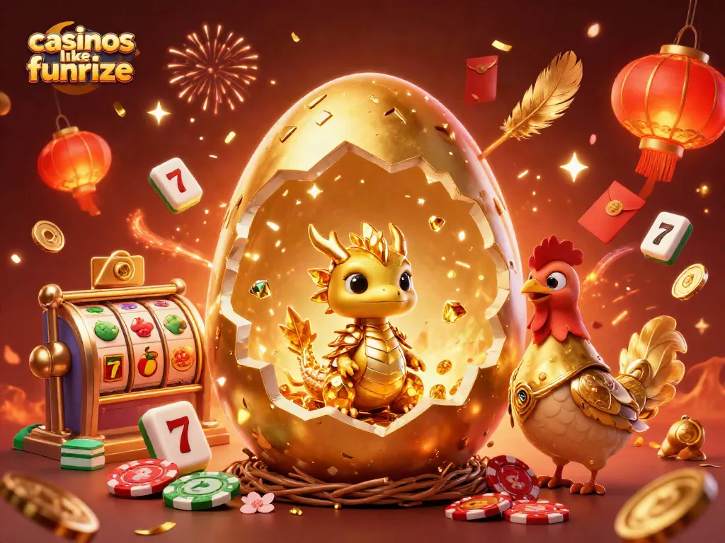 Experience exciting gameplay in casinos like Funrize with a dragon guarding poker chips and slot reels.