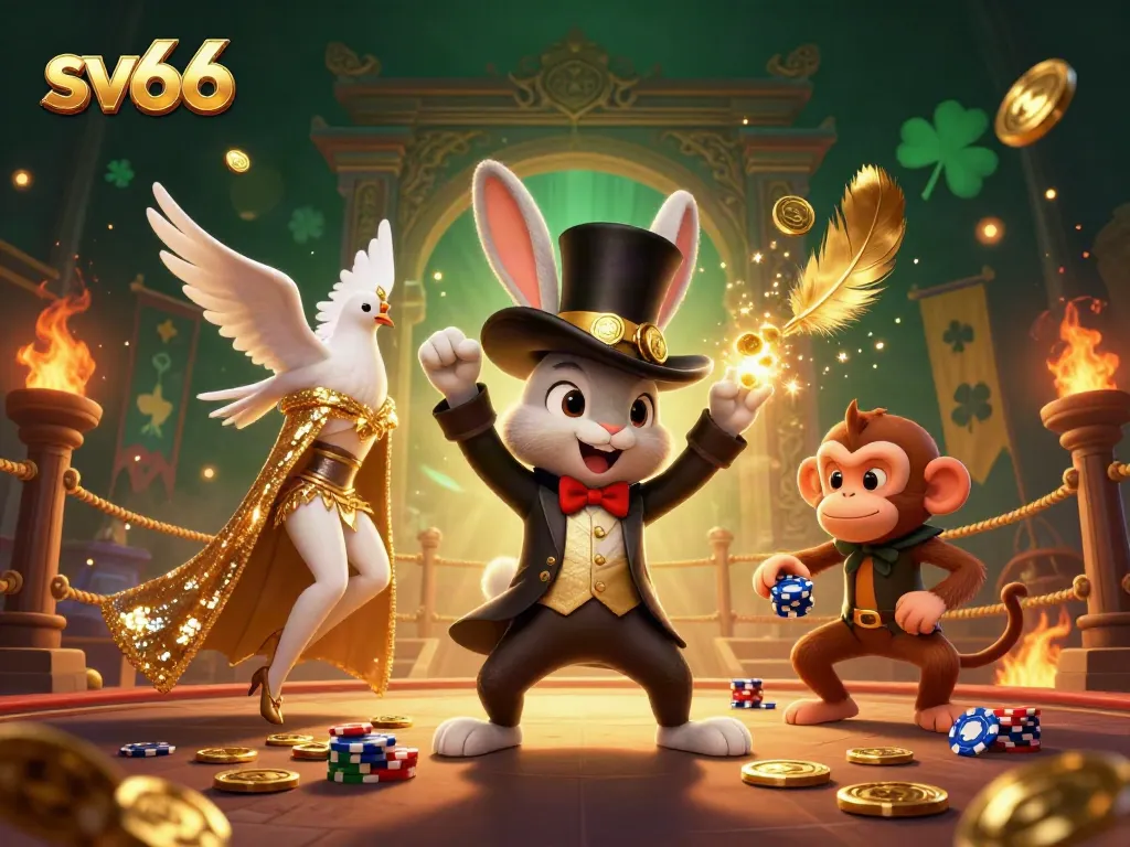 Engage in thrilling gameplay as sv66 showcases dynamic casino action, featuring a magician pulling gold coins.