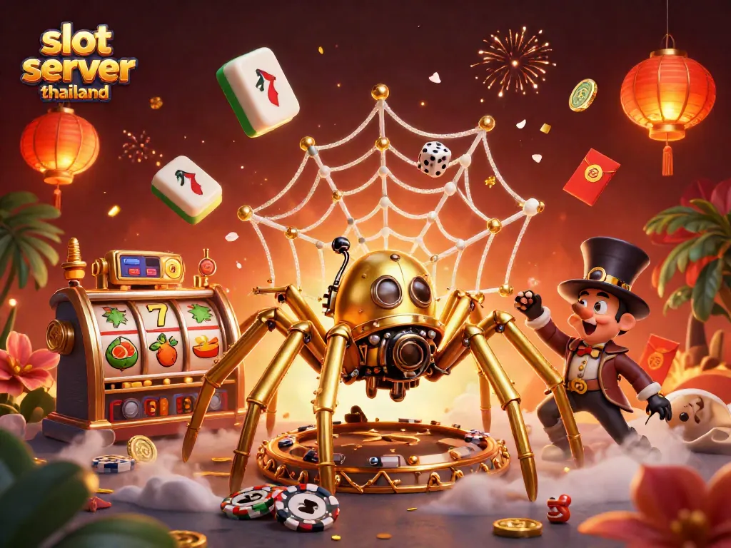 Engage with captivating slot server thailand visuals featuring vibrant game elements and a steampunk character.