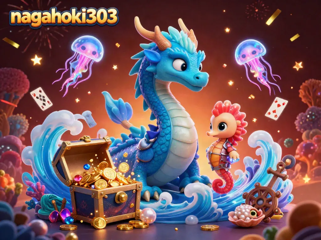 Nagahoki303 menghadirkan ilustrasi slot online yang menyenangkan dengan karakter heroik dan elemen kasino.