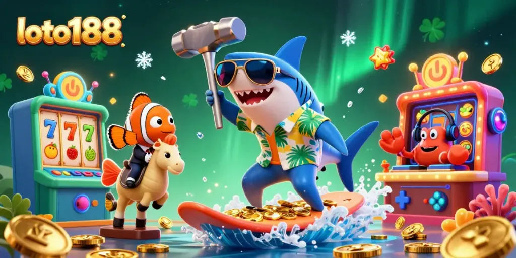 Catch a wave of excitement with loto188 as a shark surfs golden coins and wins!