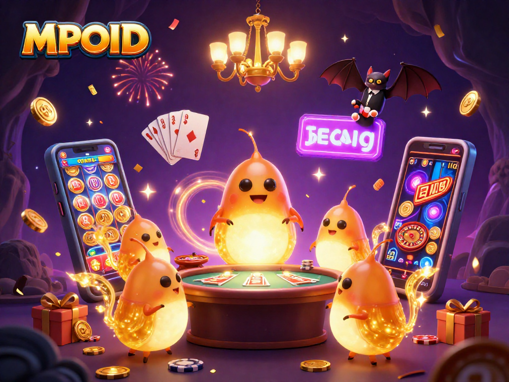 MPOID offers vibrant sessions with glowworms illuminating slot games as golden coins scatter.