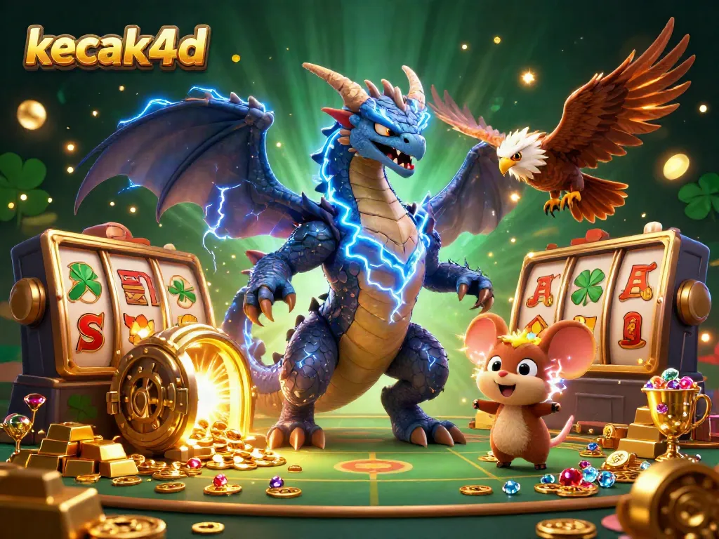 Engage with thrilling casino action at kecak4d, featuring golden slots, a thunder dragon, and gem treasures.