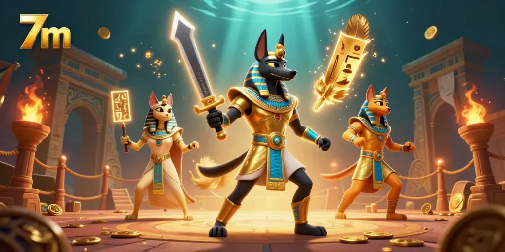 Experience thrilling sports betting with 7m, featuring dynamic characters and vibrant casino elements.