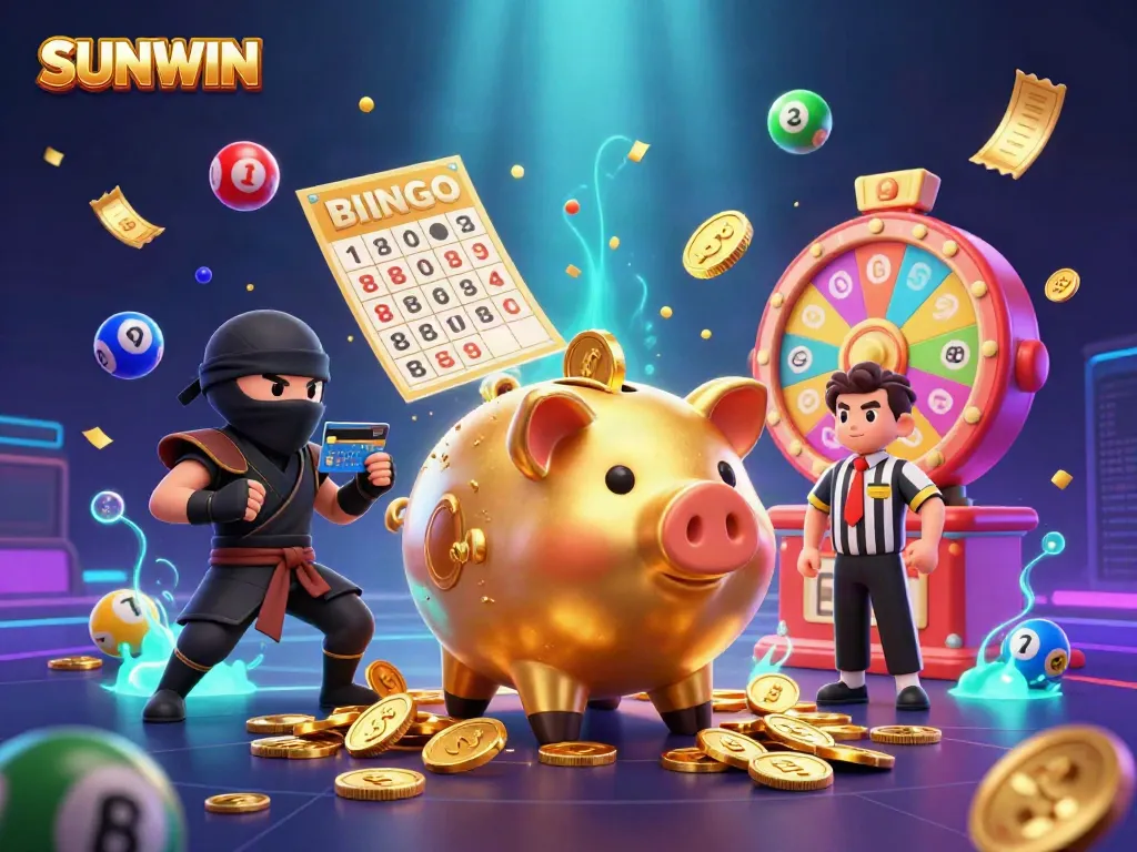 Experience winning moments at SUNWIN with a colorful casino scene featuring dynamic elements.