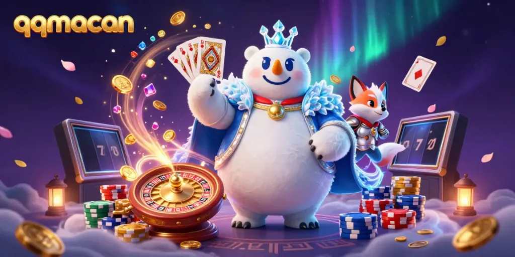 Experience the thrill of qqmacan with dynamic 3D characters and vibrant casino elements.