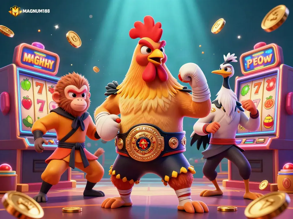 Join the action at MAGNUM188 with our vibrant cartoon characters in a thrilling casino setting!