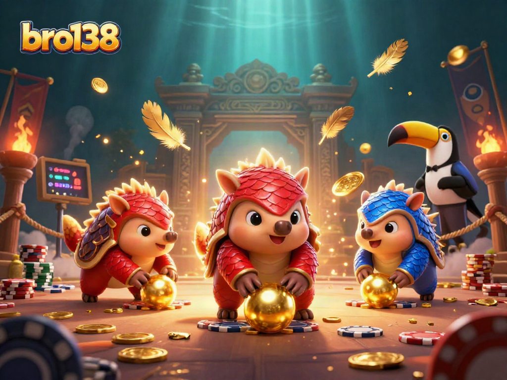 mainkan bro138 dengan pangolin beruntung dan tumpukan chip poker yang menggembirakan