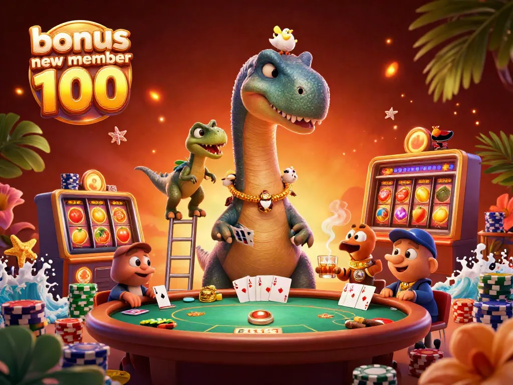 Experience the excitement of slot gameplay with a colorful 3D scene showcasing bonus new member 100 promotions!