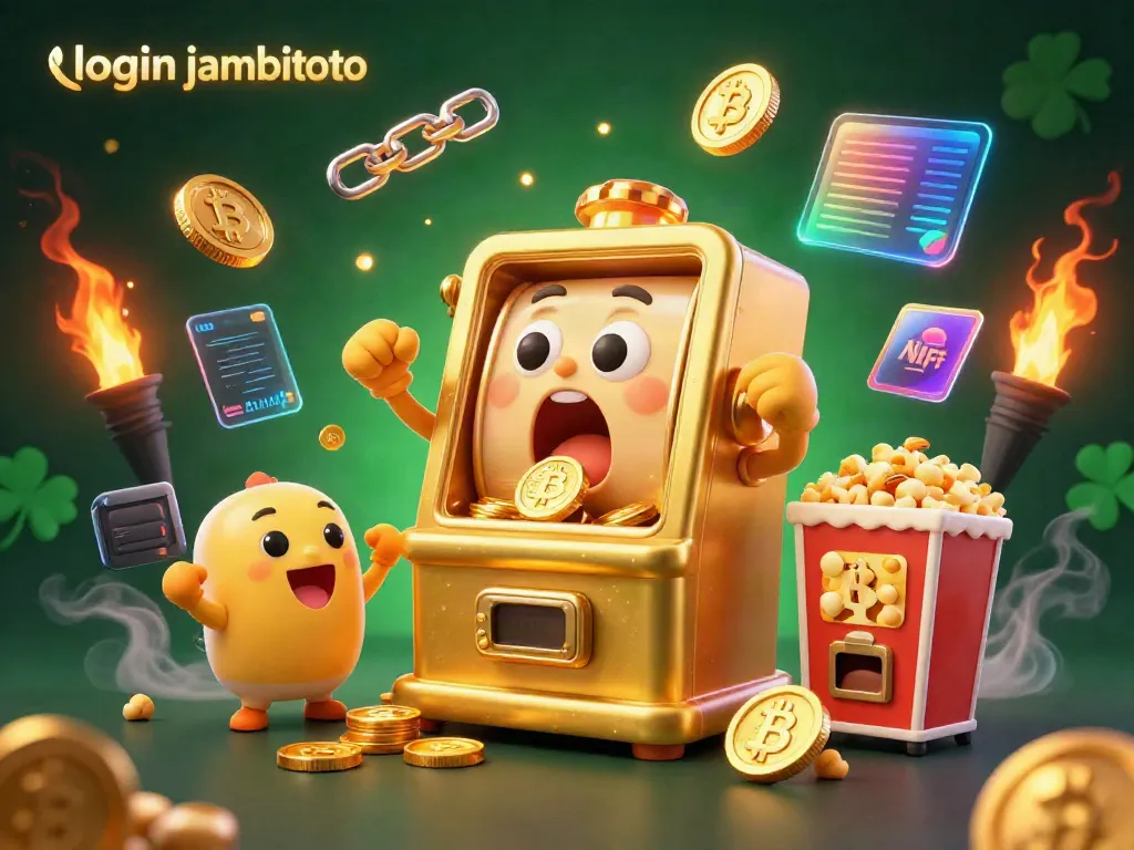 Experience the thrill of winning at login jambitoto with our dynamic 3D slot machine illustration.
