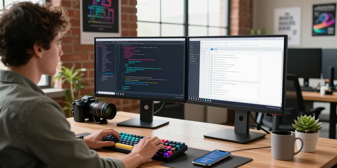 Developer coding in a modern office workspace showcasing go8 software solutions in an inspiring tech environment.