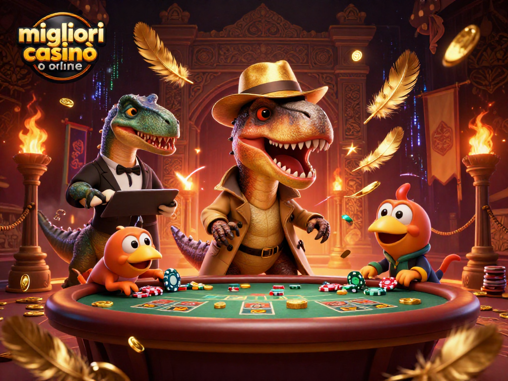 I migliori casinò online mostrano un velociraptor al tavolo del blackjack mentre un pit boss stegosauro lo osserva sospettoso.