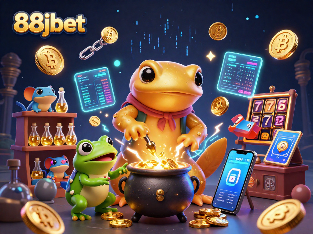 Experience the excitement of 88jbet in an ultra-detailed 3D casino scene filled with magic and gold coins.