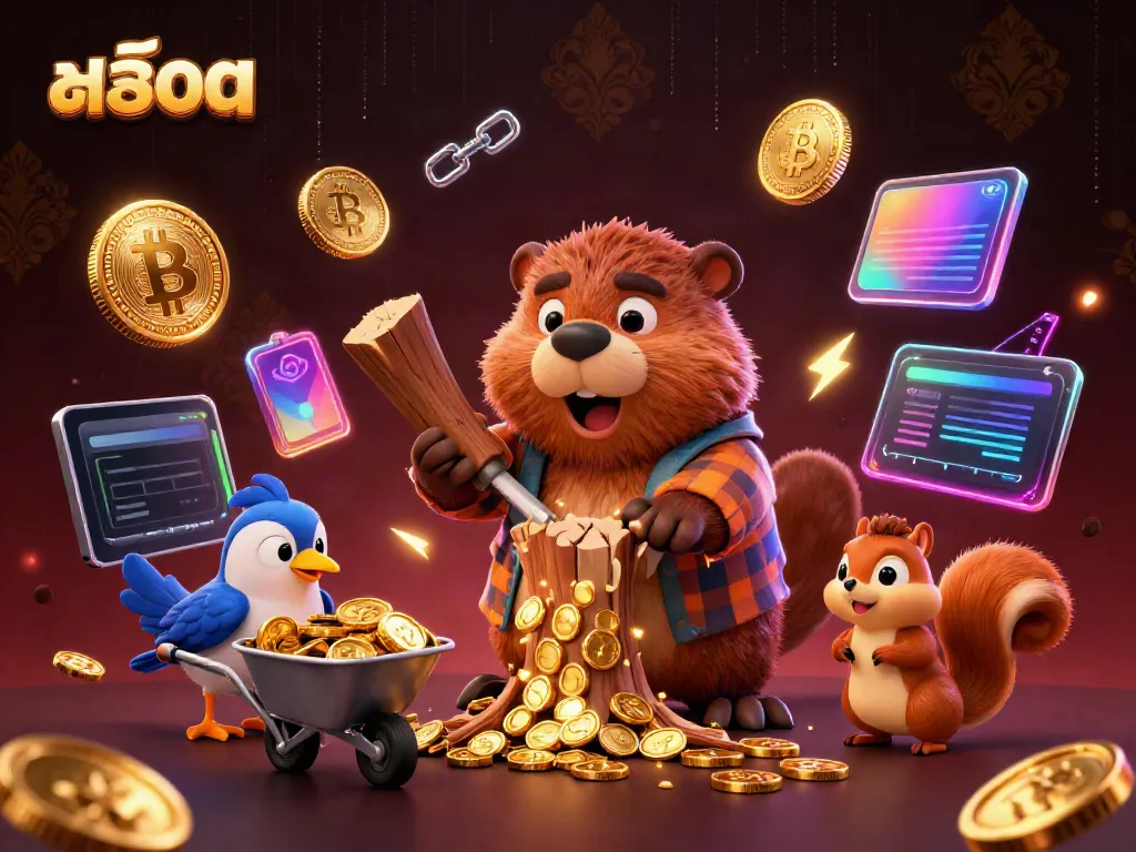 Experience the thrill of สล็อต with this immersive scene of a beaver collecting golden coins.