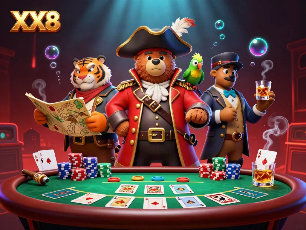Experience the excitement of XX8 poker with daring characters and vibrant casino elements.